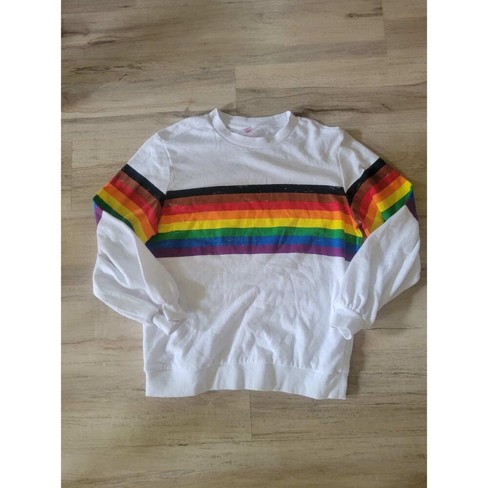 Rainbow LBGTQ+ White Loose Fit Sweatshirt Sz Medium